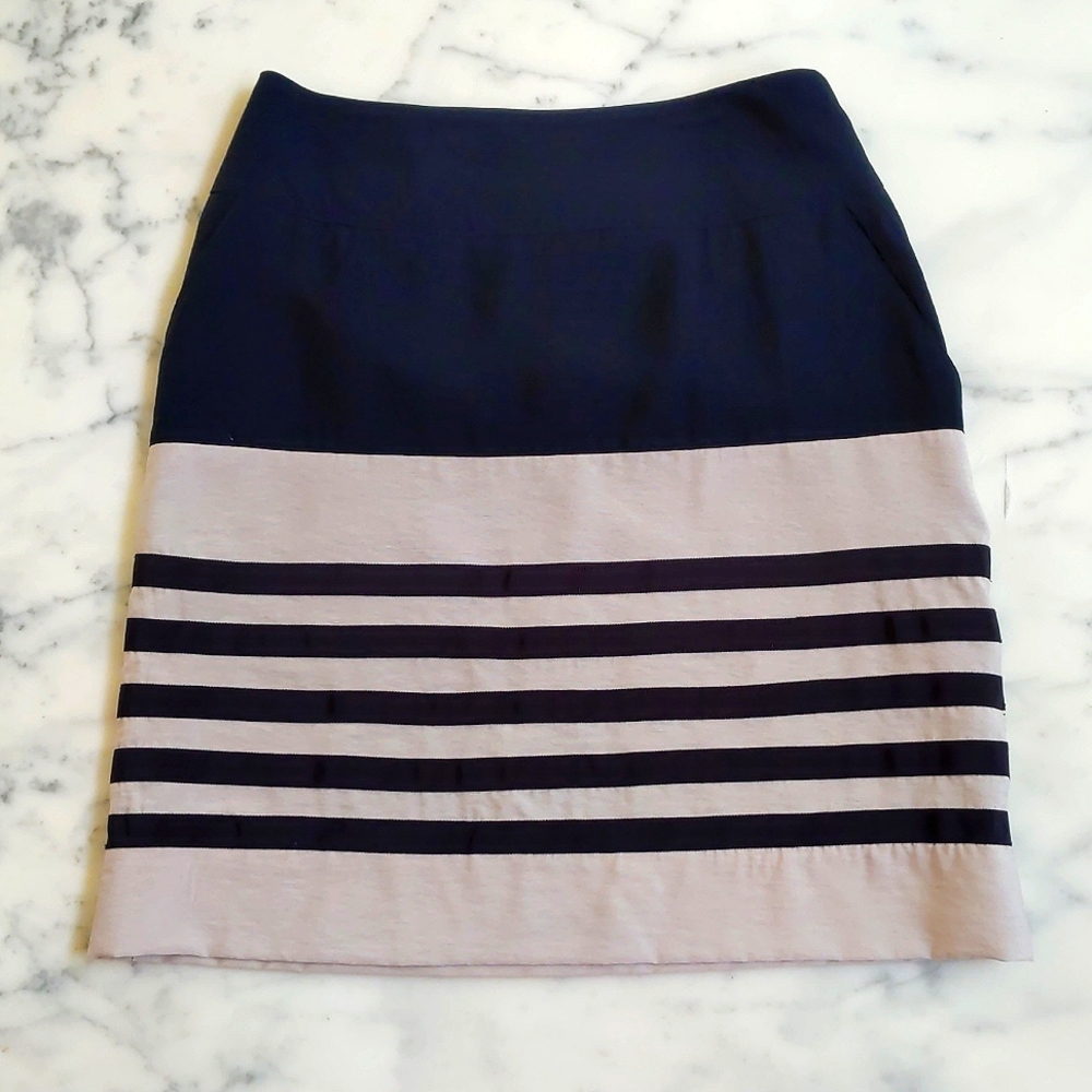 NWT. The Limited RayonNylon Pencil Skirt w/sew on ribbon stripes, lining, pocket
